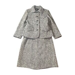 Vintage Devon Hall Robert Tabor Classic Tweed Suit Jacket Skirt Set Women Size 8